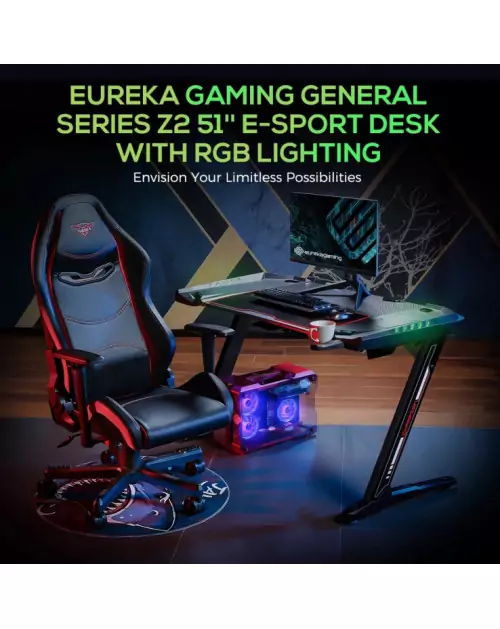 Стол для компьютера (для геймеров) Eureka Z2 c RGB подсветкой, Black фото Stolmag