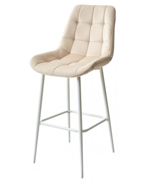 Барный стул ХОФМАН, цвет H-06 Бежевый, велюр/белый каркас фото Stolmag