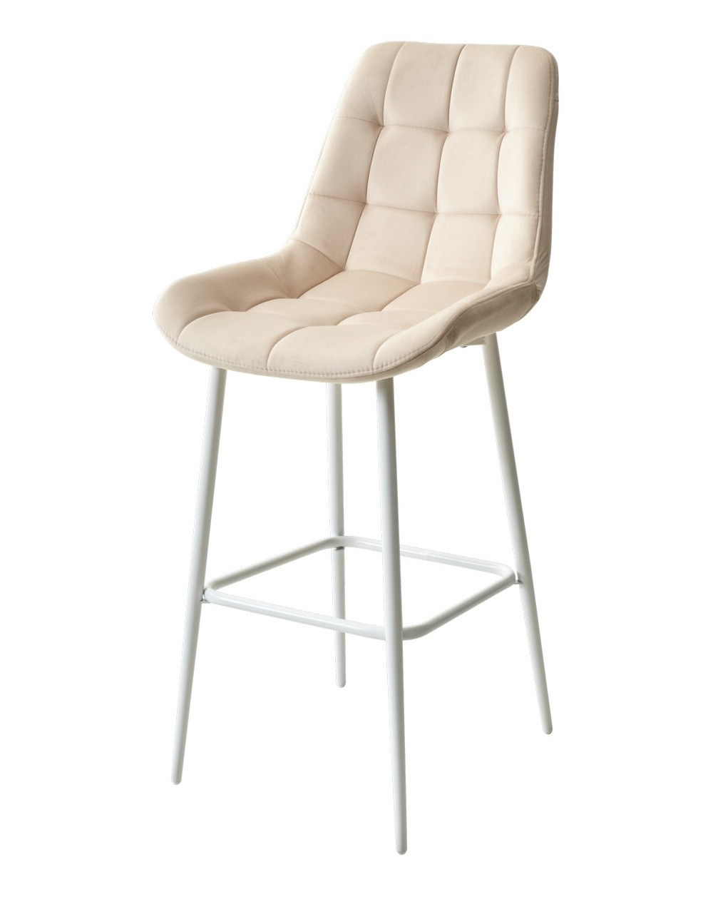 Барный стул ХОФМАН, цвет H-06 Бежевый, велюр/белый каркас фото Stolmag