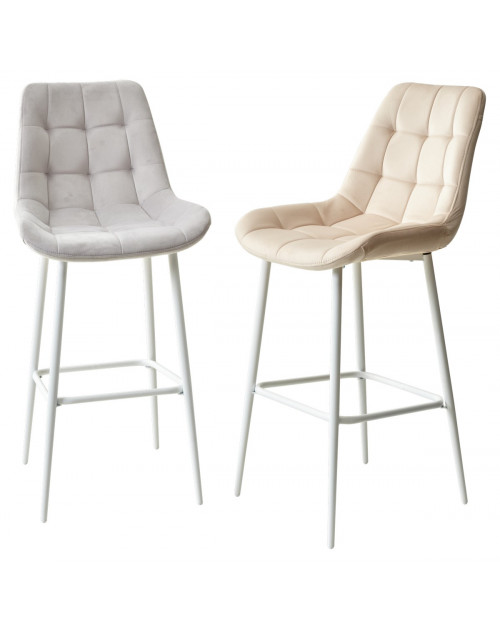 Барный стул ХОФМАН, цвет H-09 Светло-серый, велюр/белый каркас фото Stolmag