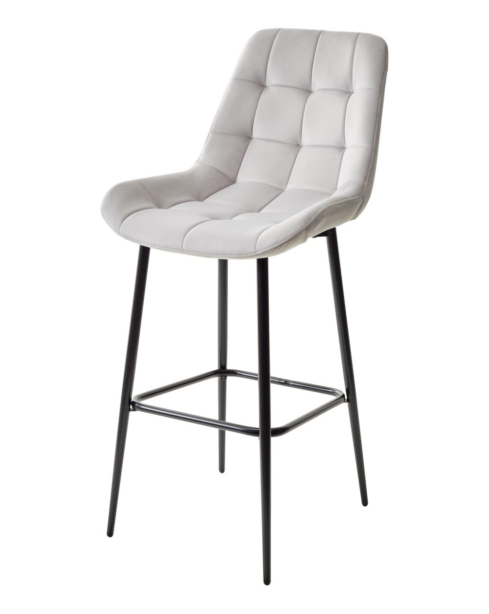 Барный стул ХОФМАН, цвет H-09 Светло-серый, велюр/черный каркас фото Stolmag