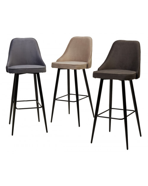 Барный стул NEPAL-BAR БЕЖЕВЫЙ 5, велюр/черный каркас (H78cm) фото Stolmag