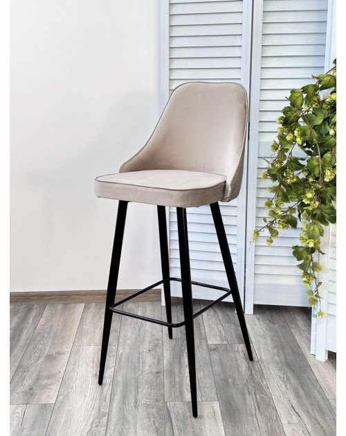 Барный стул NEPAL-BAR БЕЖЕВЫЙ 5, велюр/черный каркас (H78cm) фото Stolmag
