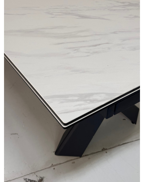 Стол ORISTANO 200 MARBLES KL-99 Белый мрамор матовый, итальянская керамика/черный каркас фото Stolmag