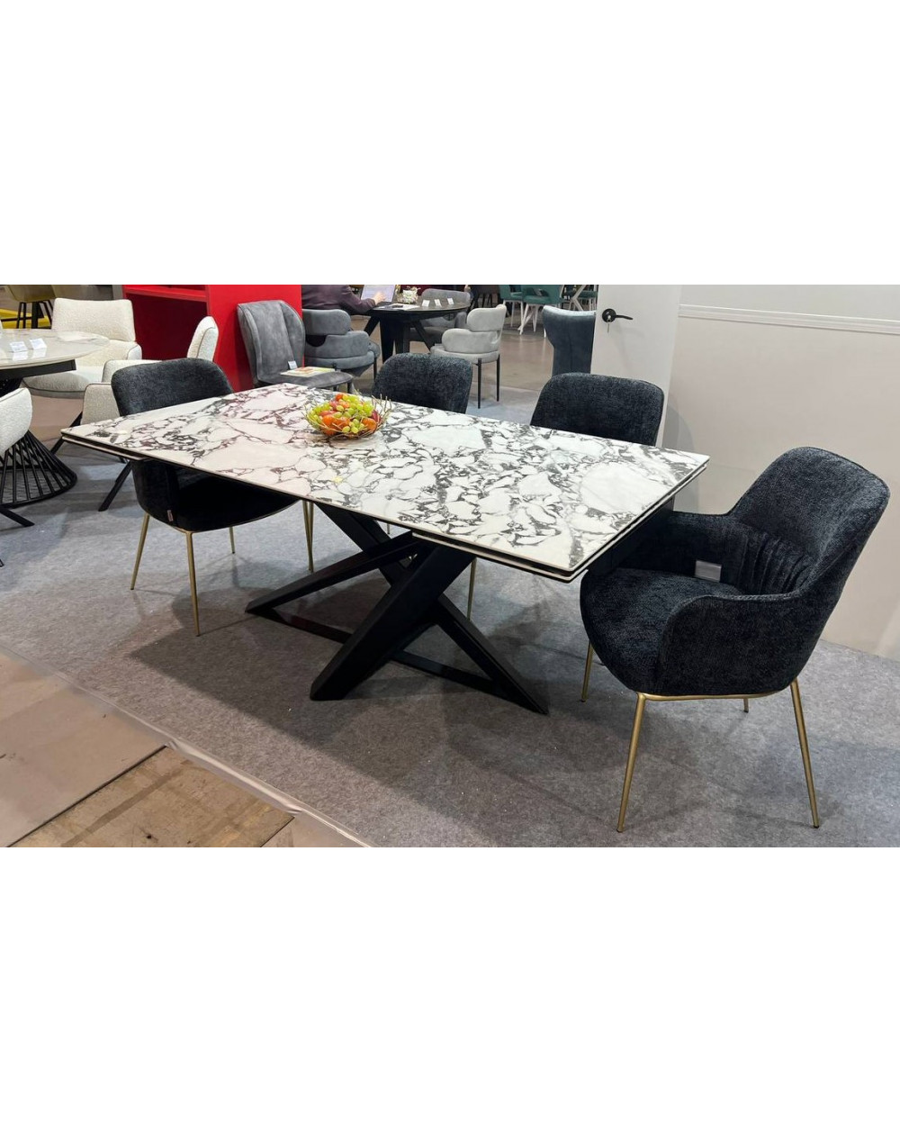 Стол VICENZA 180 раскладной GLOSS BULGARI WHITE, керамика/Черный фото Stolmag