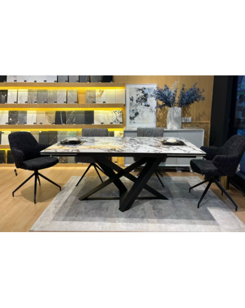 Стол VICENZA 180 раскладной GLOSS BULGARI WHITE, керамика/Черный фото Stolmag