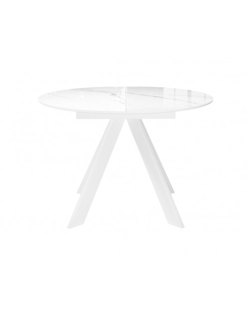 Стол SFC110 d1100 стекло Оптивайт Белый мрамор/подстолье белое/опоры белые фото Stolmag